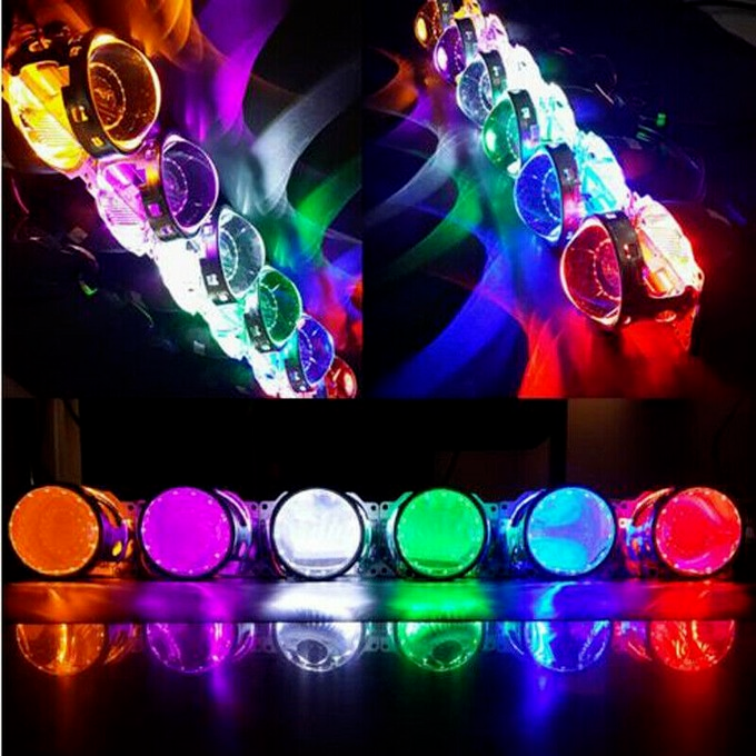 Bluetooth Remote Control RGB LED Demon Eye Halo Ring Headlight Projector Lens