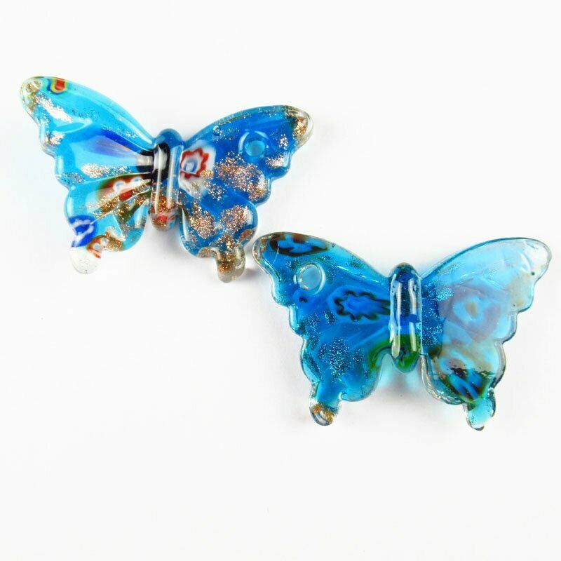 2Pcs 62x40x9mm Rainbow Inlaid Lampwork Gslass Butterfly Pendant 40g A-418DP