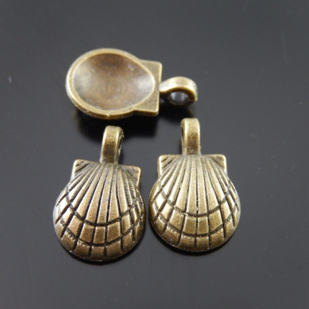 80pcs Antiqued Bronze Alloy Shell Shaped Pendant Charms Jewelry Accessory Crafts