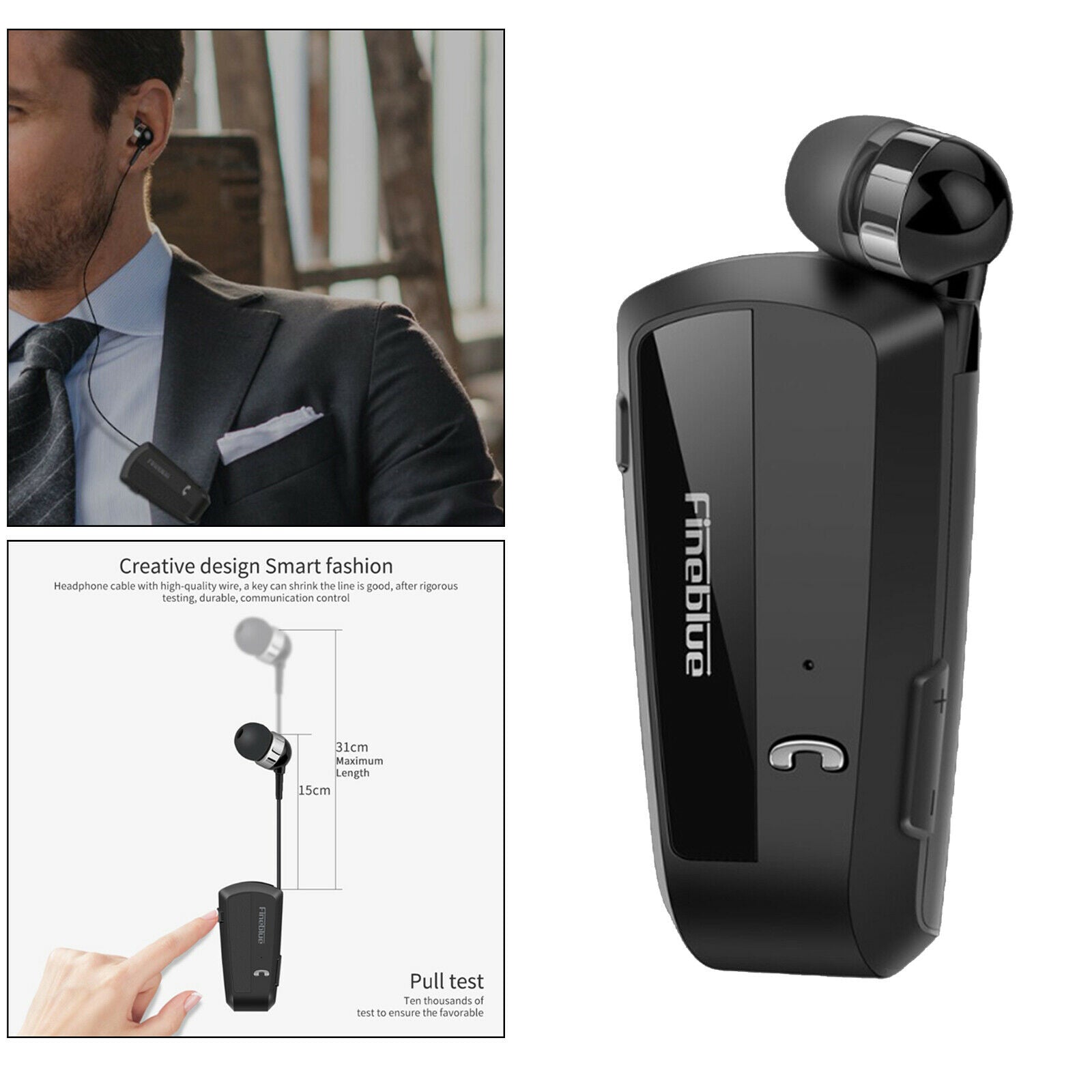 Fineblue Mini Bluetooth Headset Clip Workout Earphone Earbud Black With Box