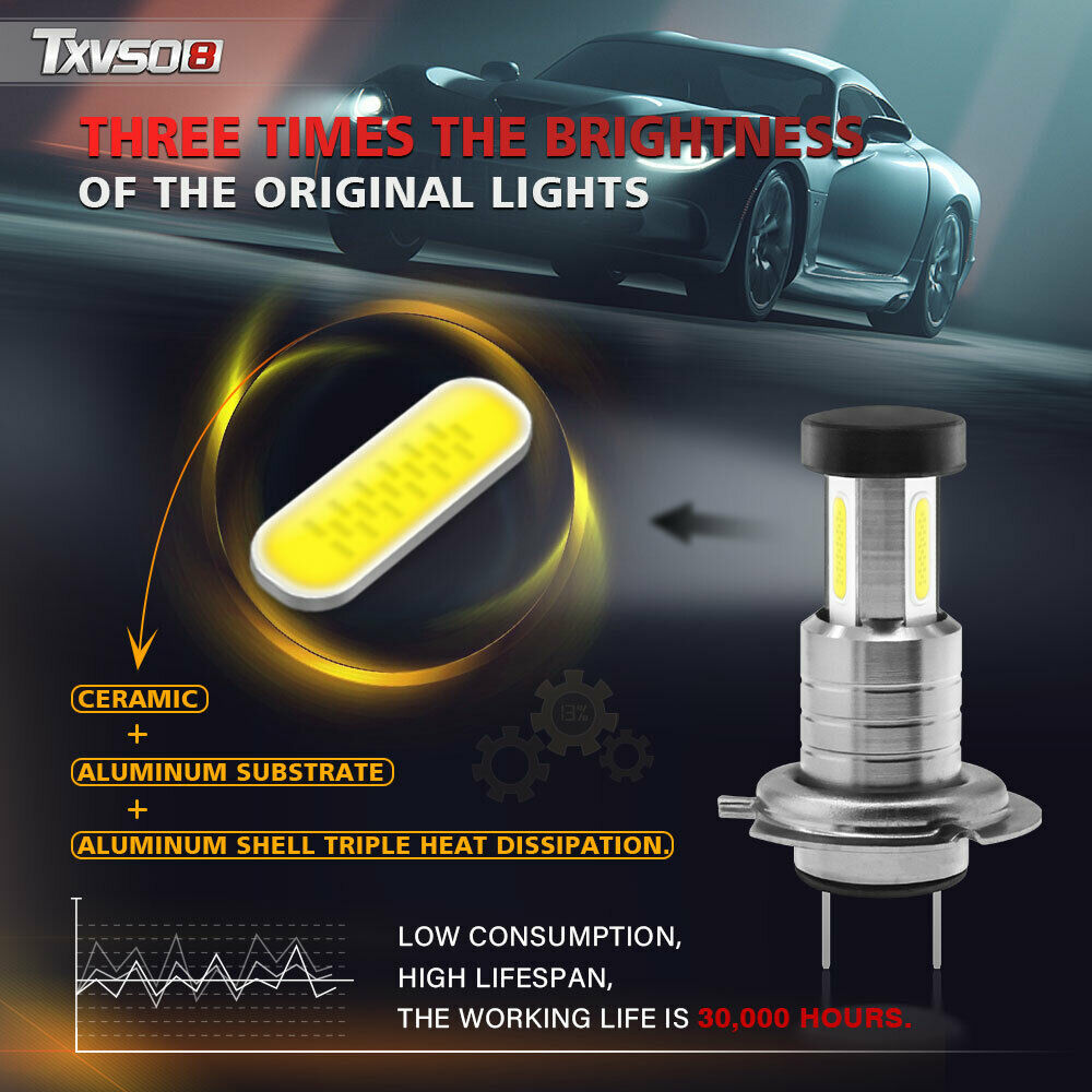 M7 MAX H7 6000K White 55W 13000LM Car LED Bulbs Headlights Set Kit