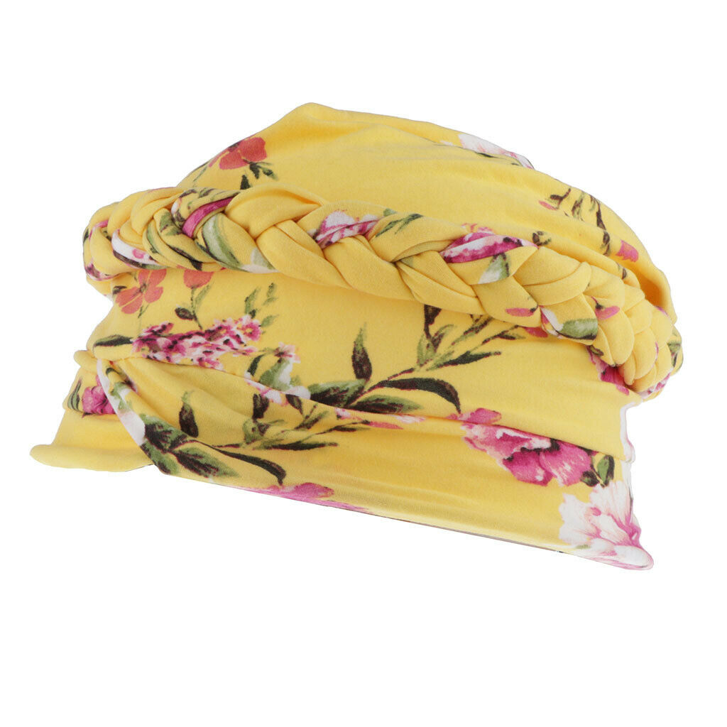 Women Muslim Floral Cancer Chemo Hat Turban   Hair Loss Wrap   Yellow