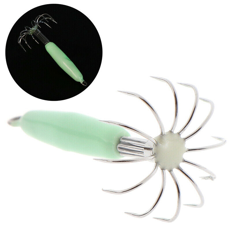 Luminous Fishing Lures Baits Squid Jigs Hook Light Green Fishing Lure Hoo.l8