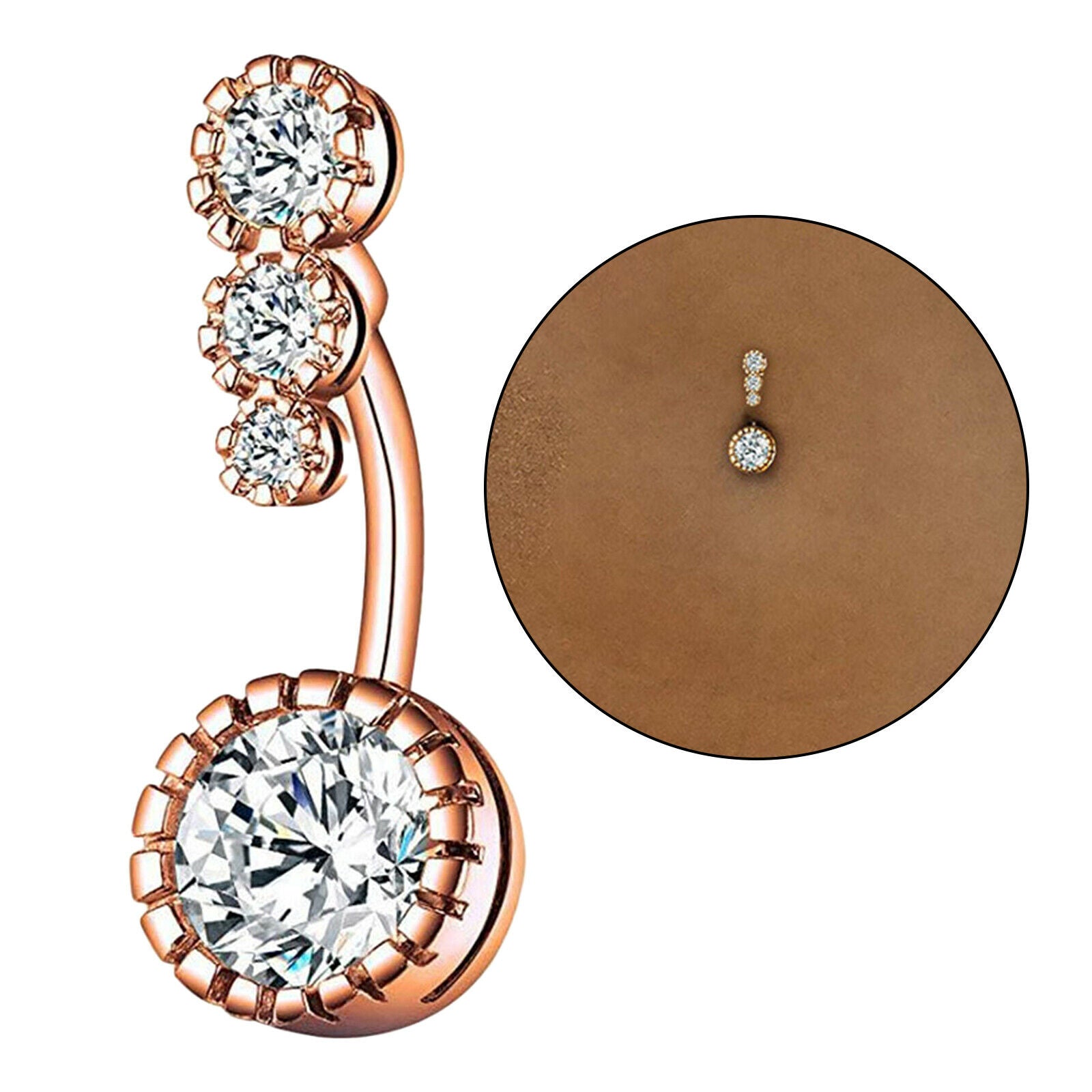 Womens Belly Button Rings Crystal Stainless Steel Rose Navel Ring Bars Body