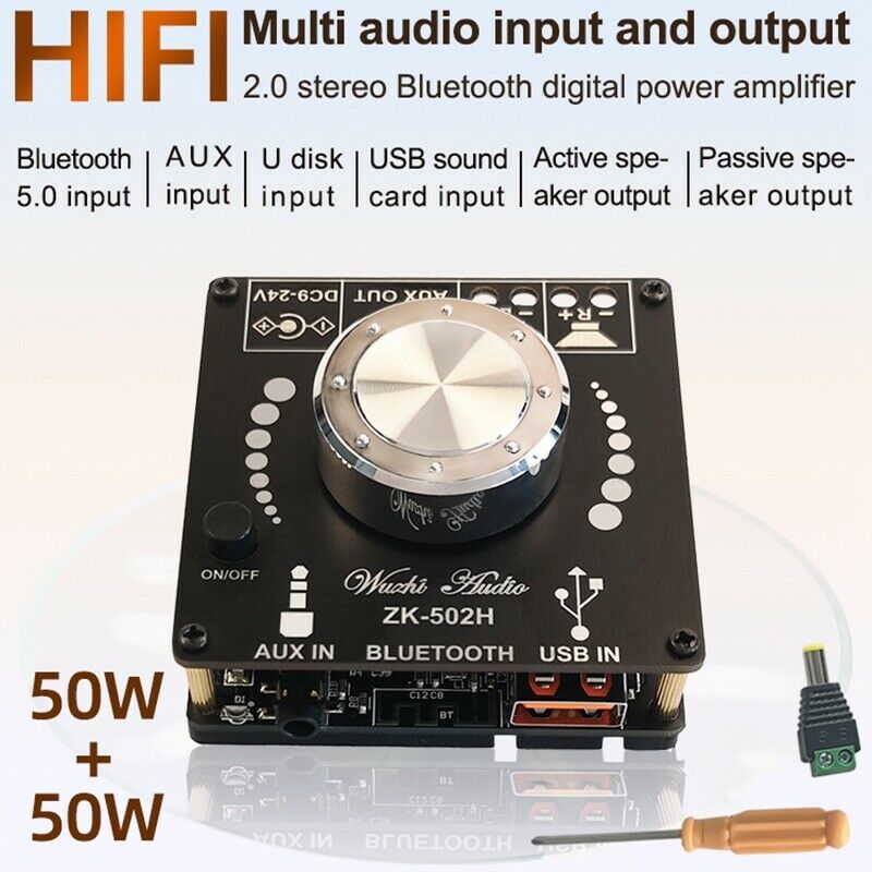 Bluetooth 5.0 Amplifier Board 100W Power High Fidelity HiFi Dual Channel StereX2