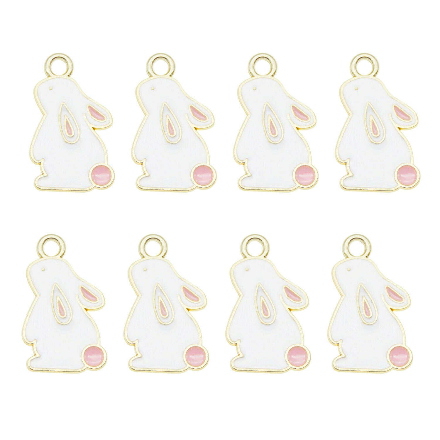 20PCS Enamel 23x14mm White Rabbits Animal Pendant Charms for Bracelet Necklace