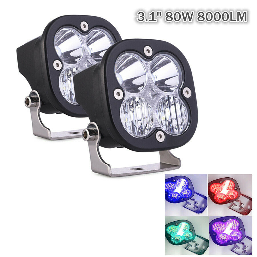 2pcs 3.1" 80W Super Bright Fog Lamp 8000LM LED Work Light for Truck Car ATV SUV