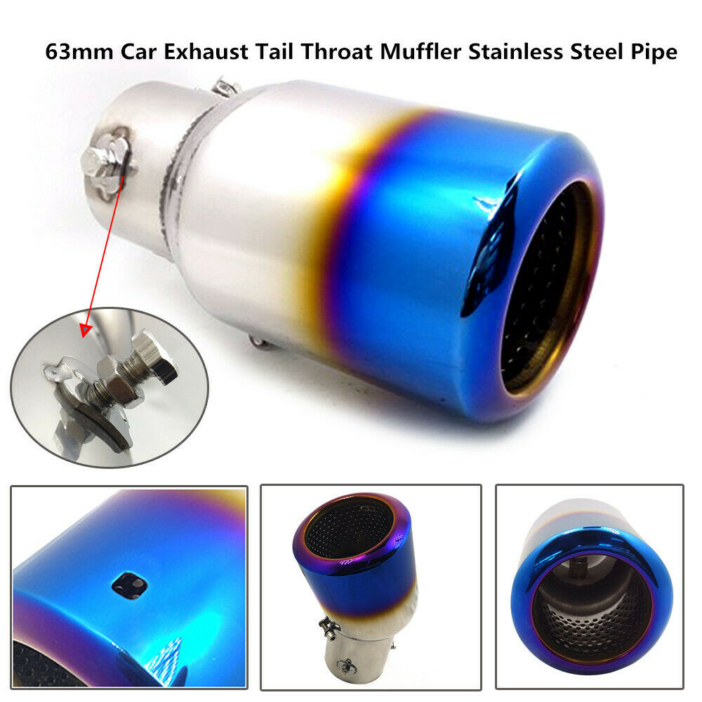 63mm Dia. Car Exhaust Pipe Tail Throat Muffler Stainless Steel Tip Roasted Blue