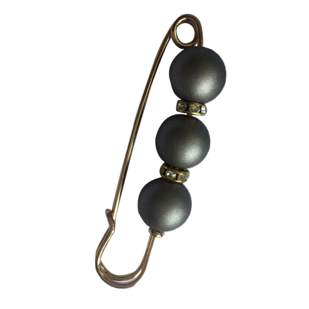 2 Pieces Lady Girls Pearls Rhinestone Spacer Beads Safety Pin Scarf Clip