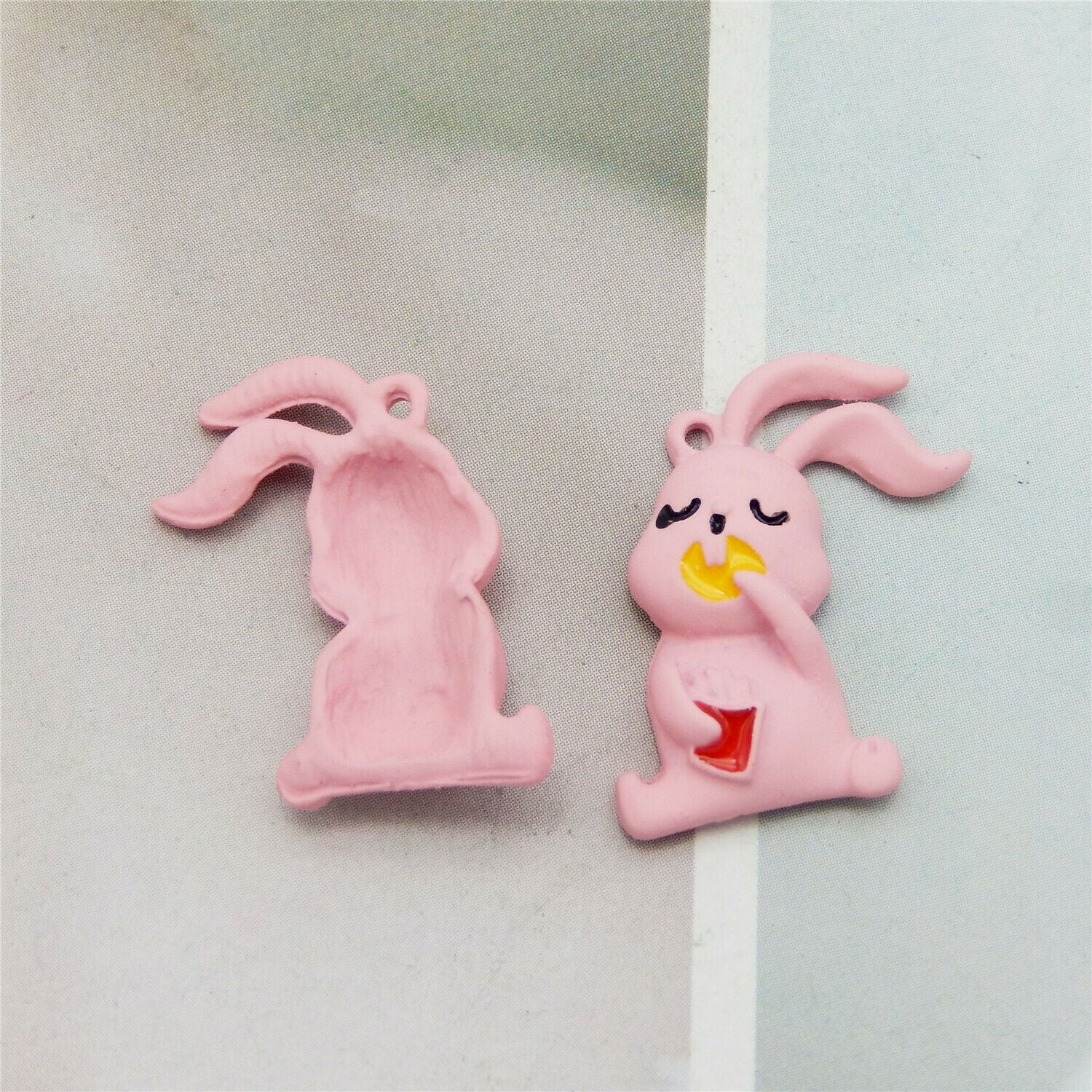 8PC Enamel 23x15mm Pink Rabbit Bunny Animal Pendant Charms for Bracelet Necklace
