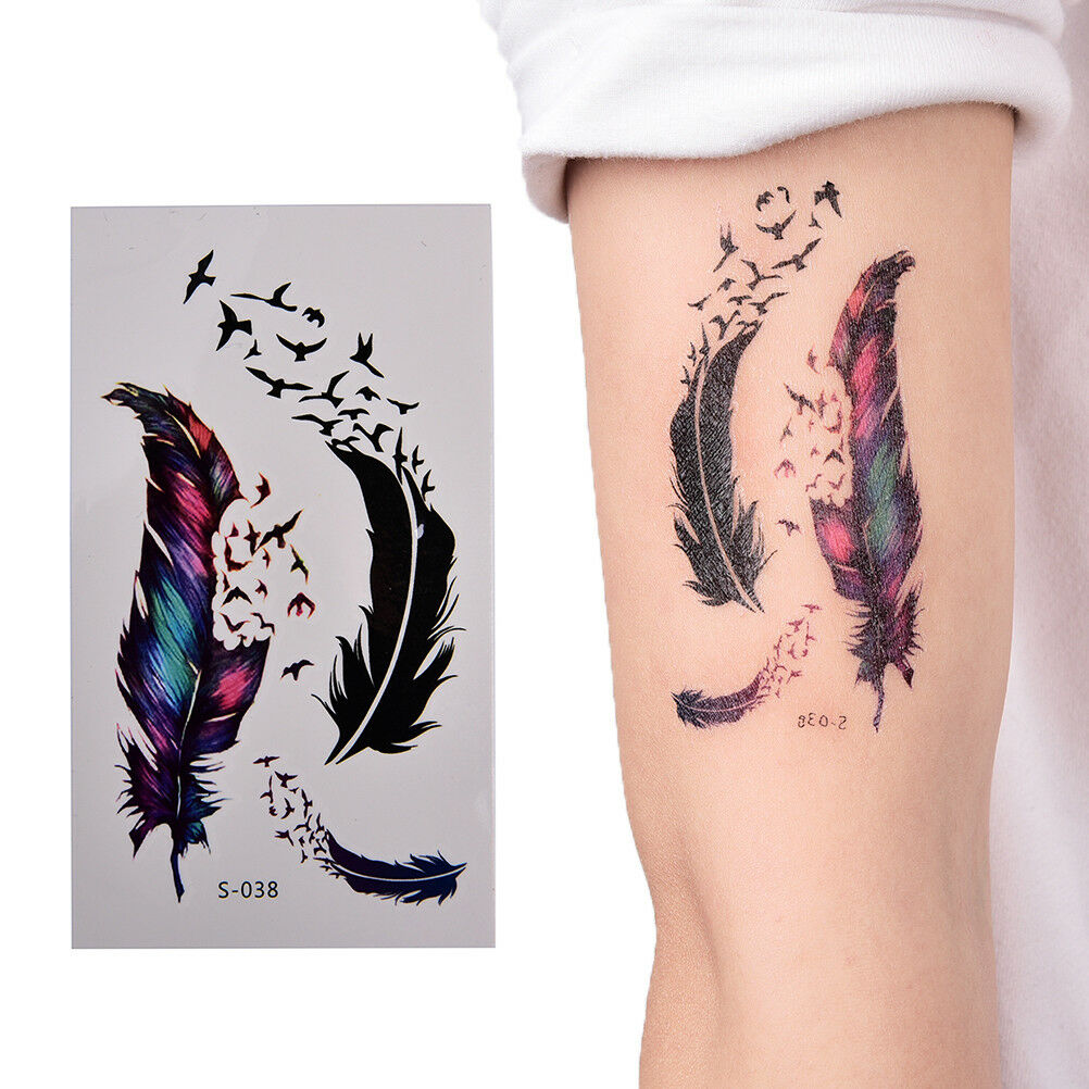 Large Feather Pattern Removable Waterproof Temporary Tattoo Body Arts StickeBDA