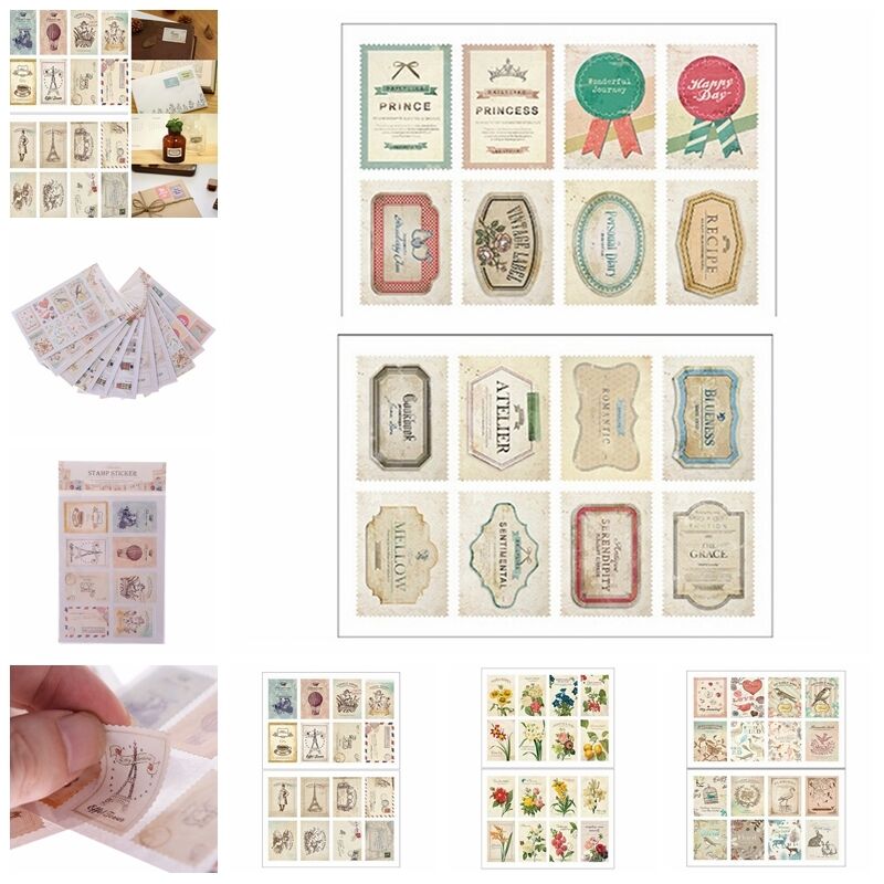 2pcs Scrapbook Note Paper Retro Tower Flower Stamps Stickers Decor Sticke.l8