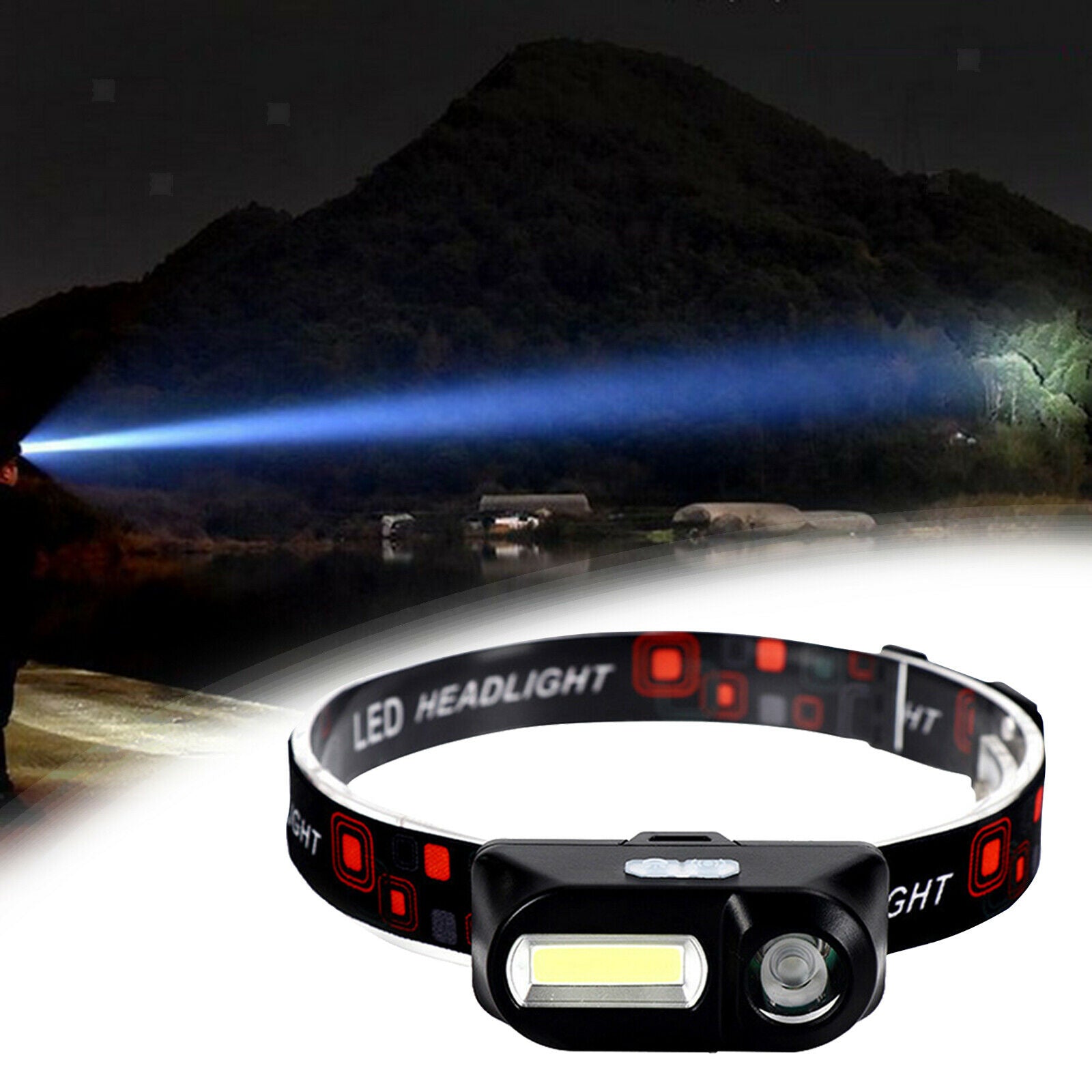 Headlight USB Outage COB/XPE Head Torch Hiking Headlamp Work Flashlight
