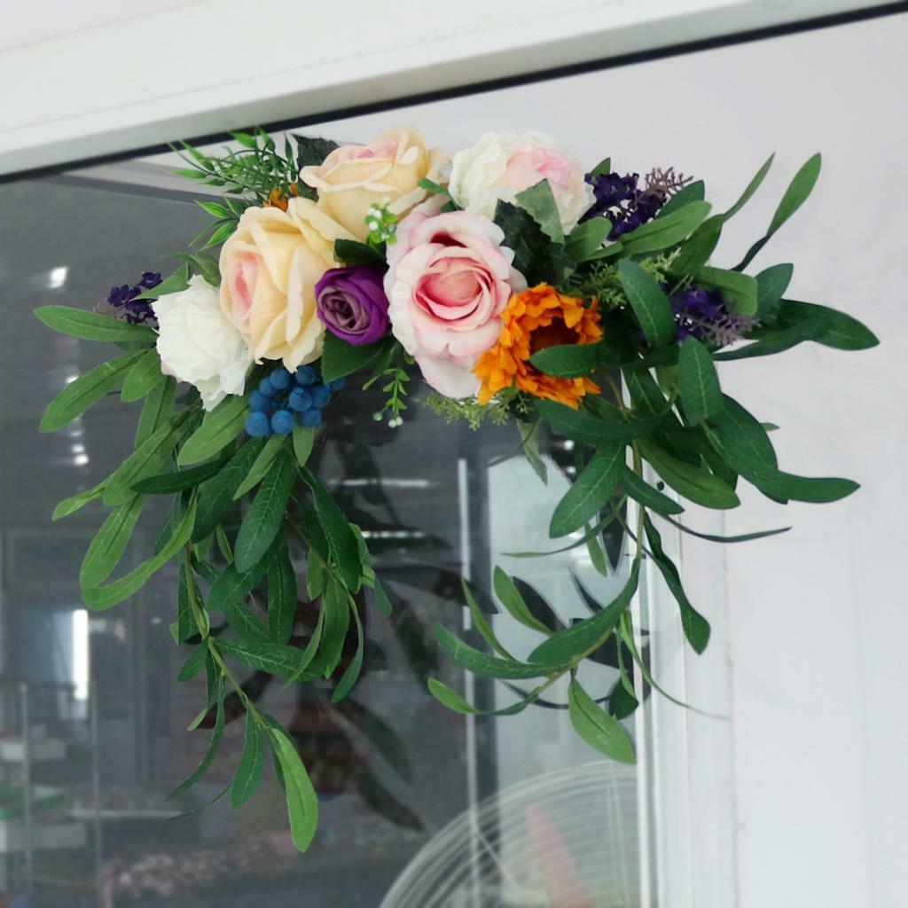 Artificial Silk Flower Leaves Wreath Wedding Chair Window Door Hanging Decor