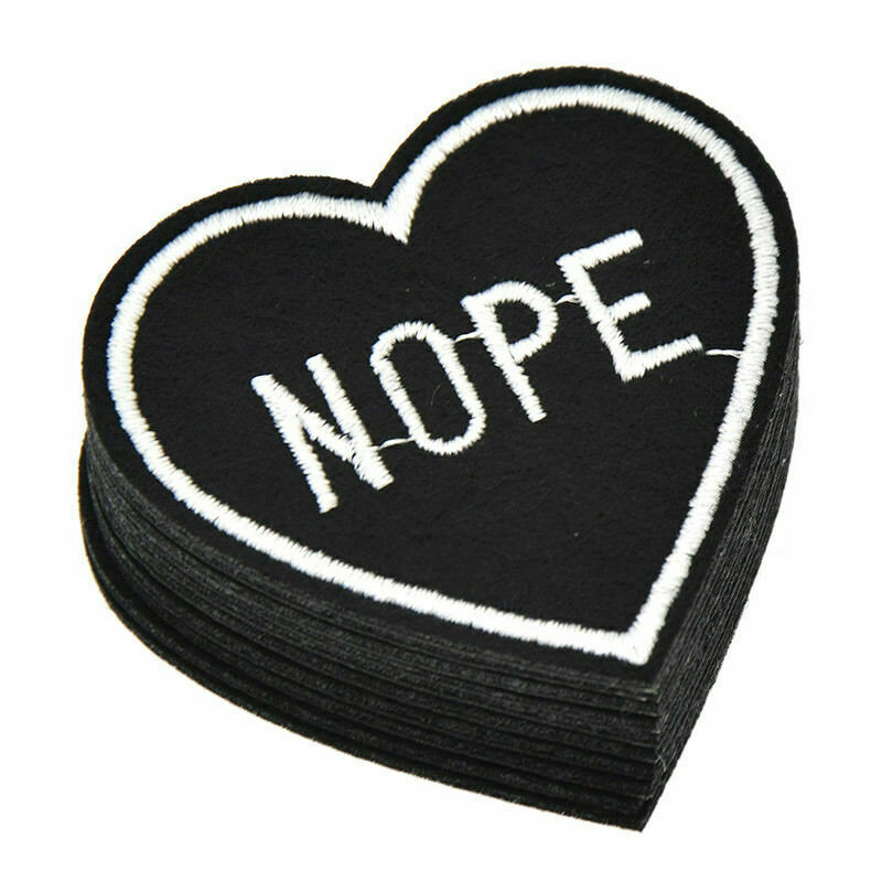 10PCS NOPE Heart Patches Embroidery Iron on Applique Badge Clothing Decor DIY