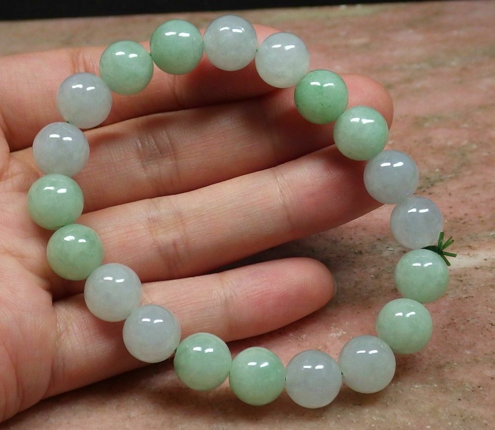 Certified Icy White Green A JADE Jadeite Bead Beads Bangle Bracelet æ‰‹è¿ž