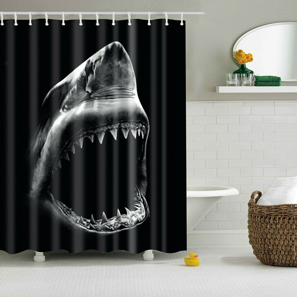 Shark Head Shower Curtain with  Hooks Bathroom Shower Curtains 180 X 180CM