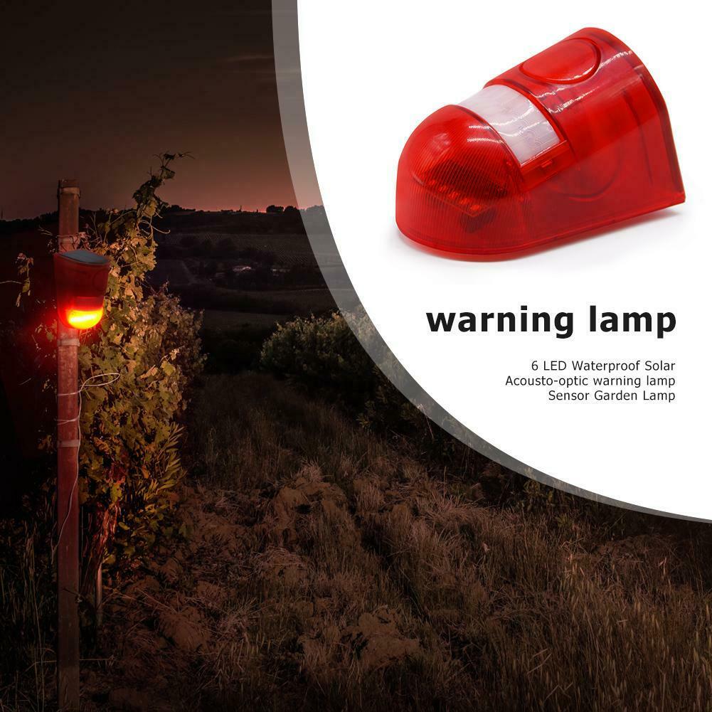6 LED Waterproof Solar Warning Light Sound Alarm Lamp Sensor Garden Outdoor Lamp