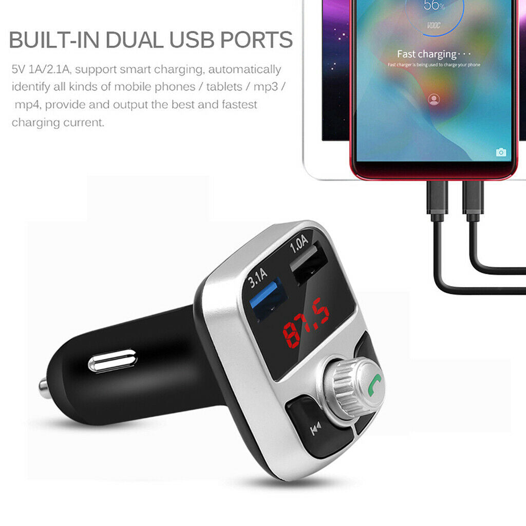 Bluetooth 5.0 Wireless Car FM Transmitter LCD MP3 Player USB Charger Car Kit