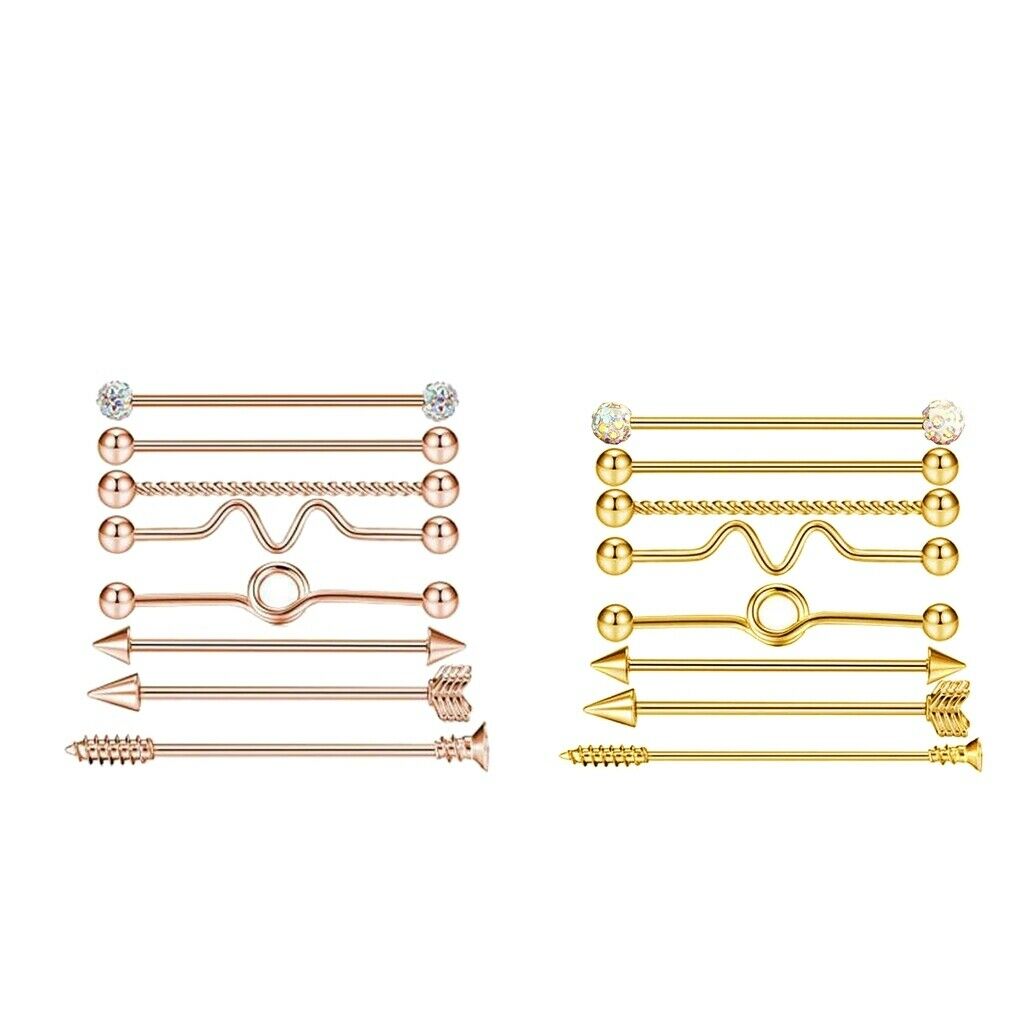 2 Sets 16pcs Industrial Piercing Ball Barbell Ear Bar Earring Women Jewelry