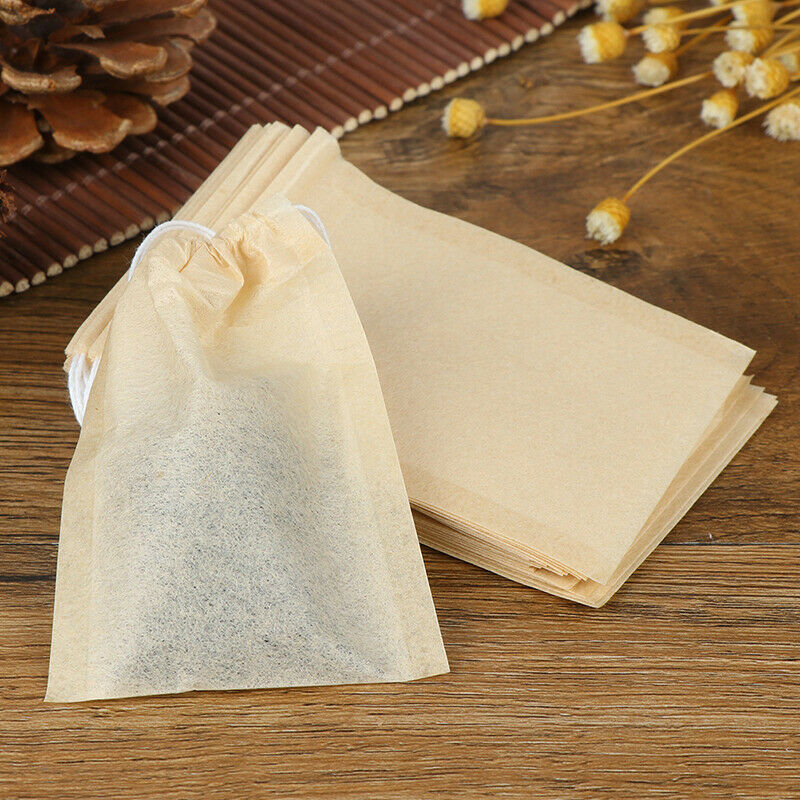 100X Empty Paper Tea Bags Filter Drawstring Teabags for Herb Loose Tea-`.J J SJ