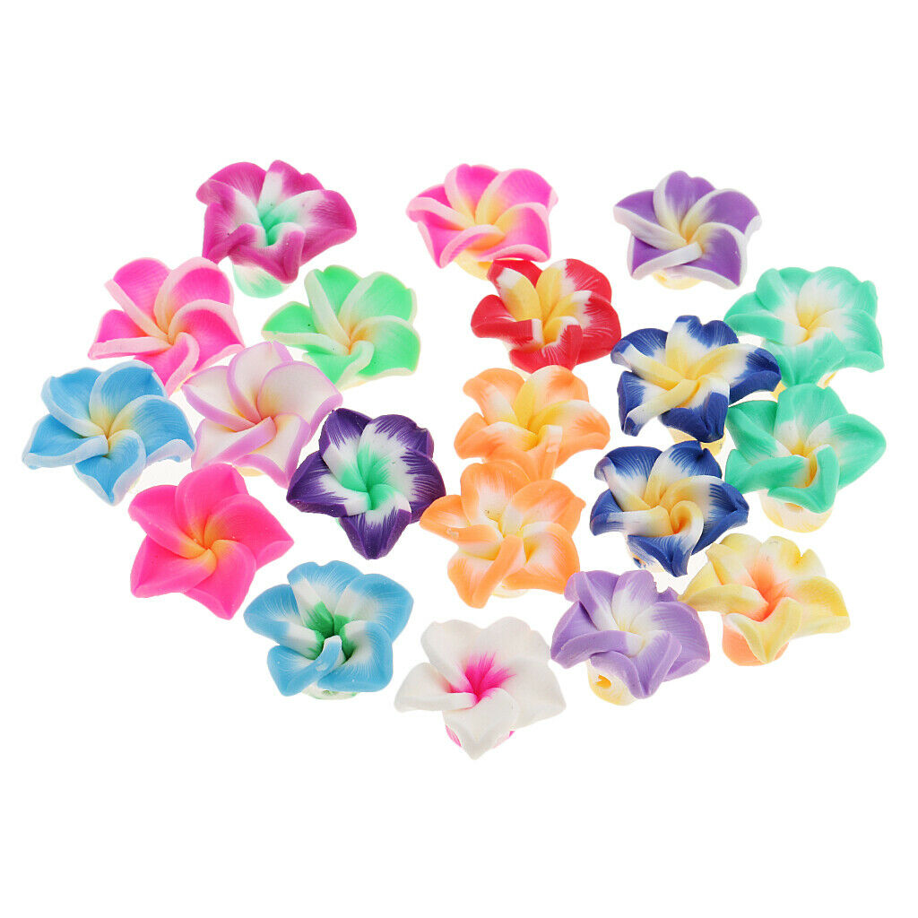 20pcs Mixed Color Plumeria Rubra Polymer Clay Beads for