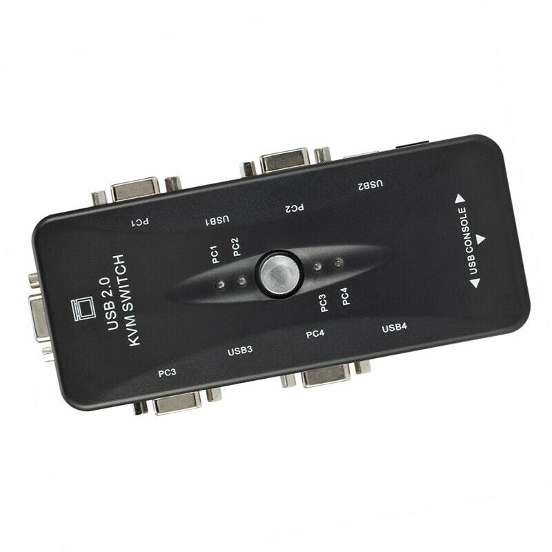 4-Port USB 2.0 KVM Switch Box Mouse/Keyboard/VGA Video Monitor 200MHz 1920x1440