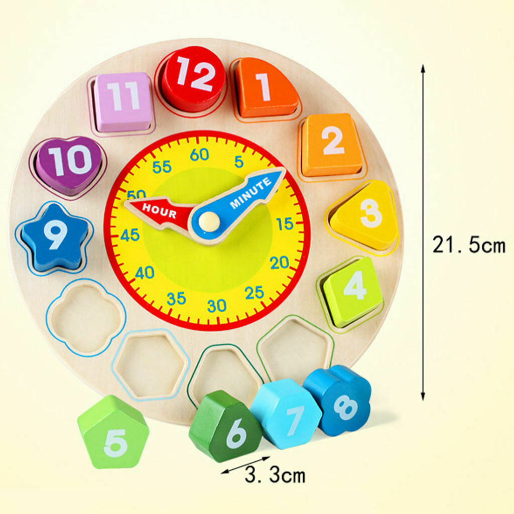 Color Clock Puzzle Jigsaw Recognition Wooden Teaching Time for Preschool