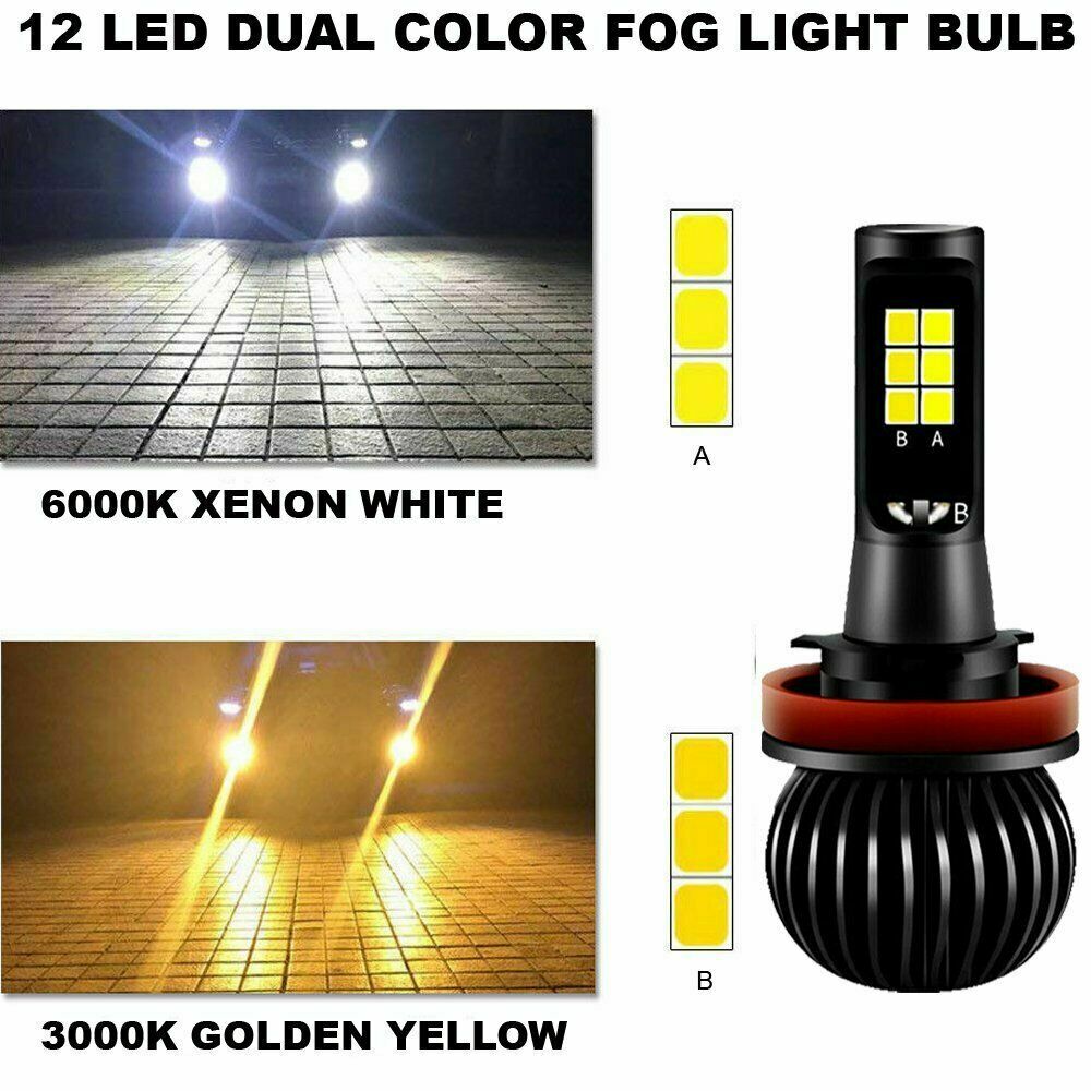 2X H8 H11 Dual Color Switchback White Amber LED COB Fog Light Bulbs 160W 2600LM