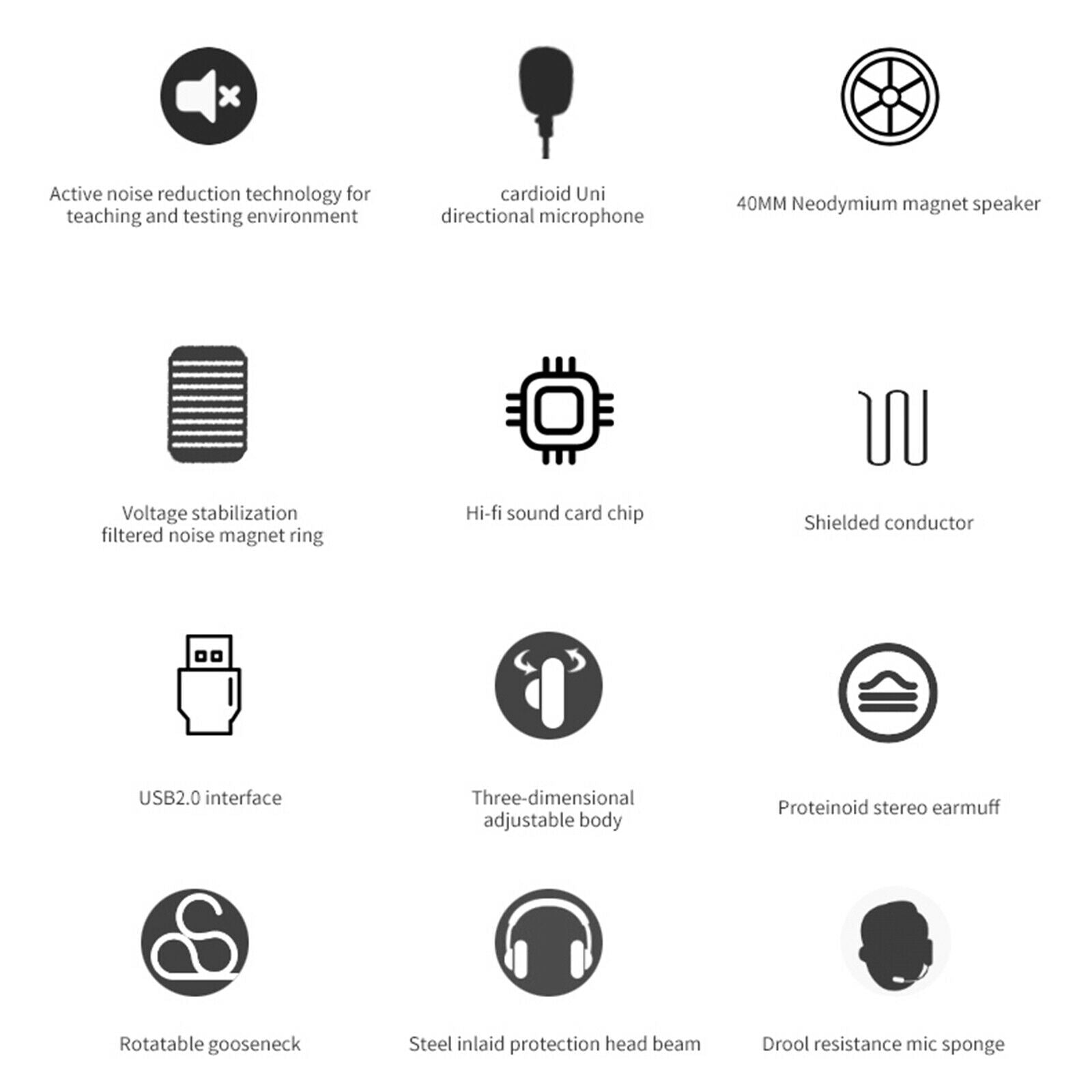 Noise-canceling Headphones with Mic In Line Control Lightweight for Testing
