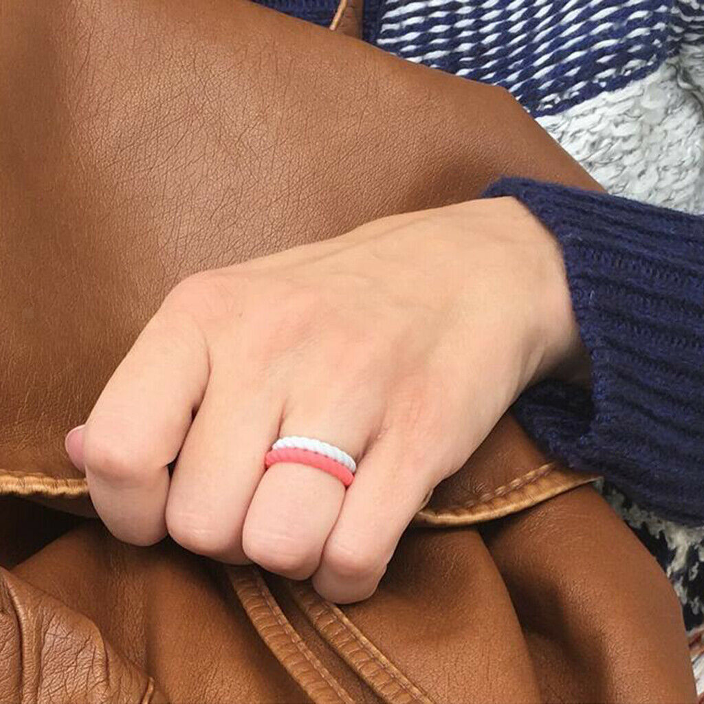 10 Piece Multicolor Unisex Silicone Ring Flexible Rubber Wedding Band Size 4