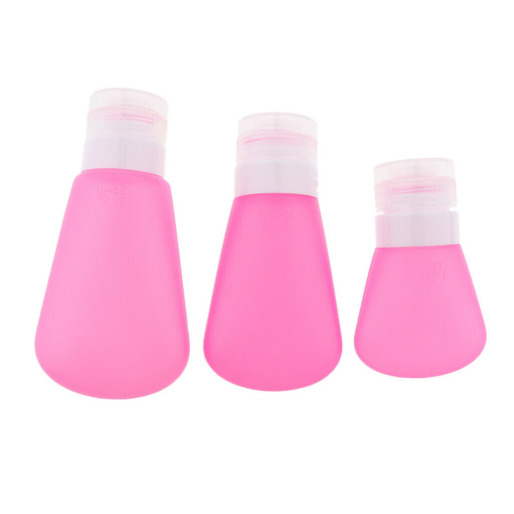 3Pcs Silicone Mini Shampoo Sample Cosmetic Bottle Travel Container RoseRed