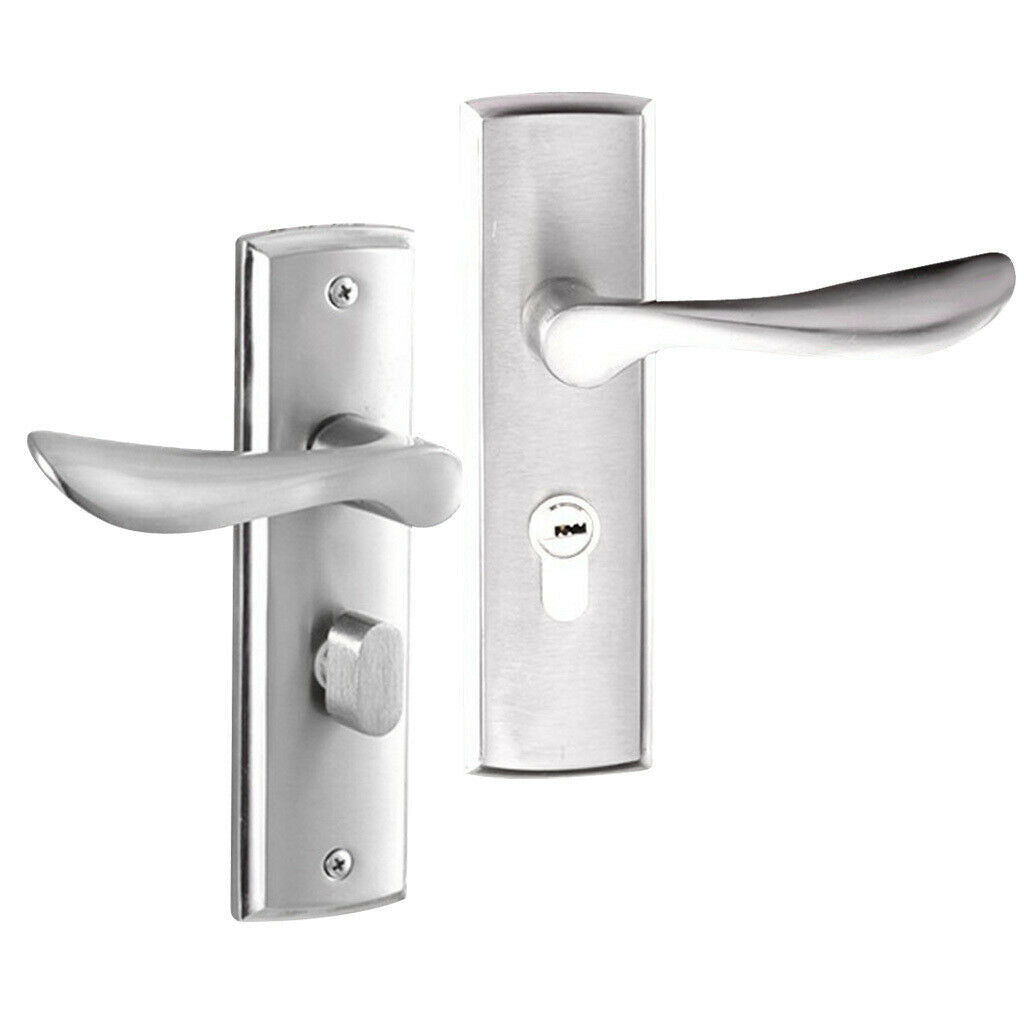 Door Handle Lever on Plate Latch Lock Lockset for Bathroom CHROME SATIN