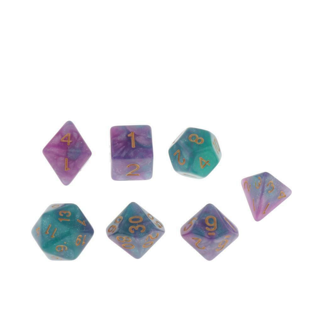 2X Polyhedral Dice Multi Sides Dice D&D RPG for Role Playing Game Green Purple