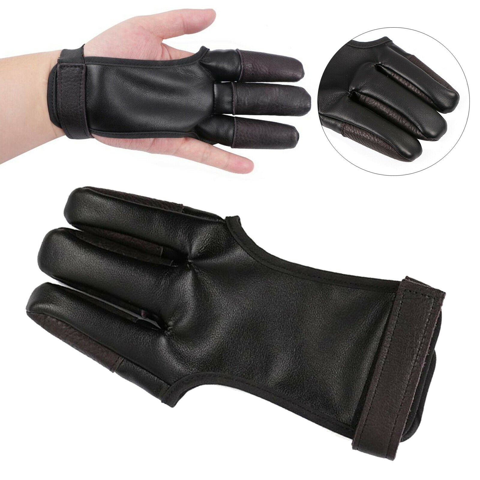 Durable Leather Archery Gloves 3-Finger 19x5cm Left Right Archer Fingers Tab