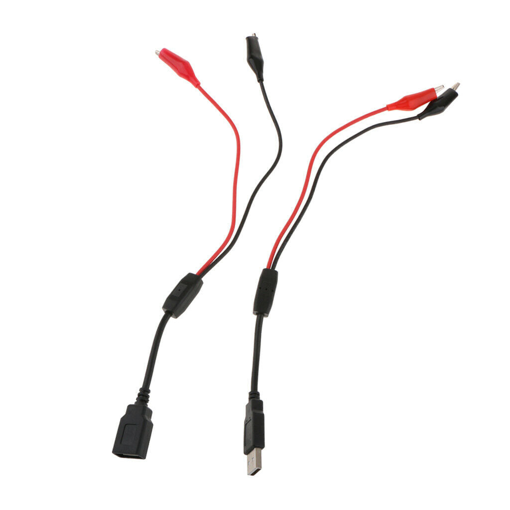 Alligator Test Clips Clamp to USB Male + Female Power Supply Adapter Wire