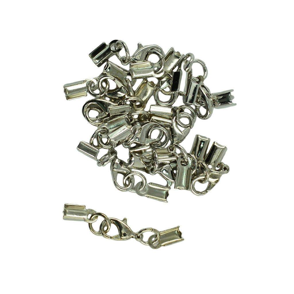 24 Sets Cord End Crimp Caps For Jewelry Necklace Bracelet with Lobster Clasp