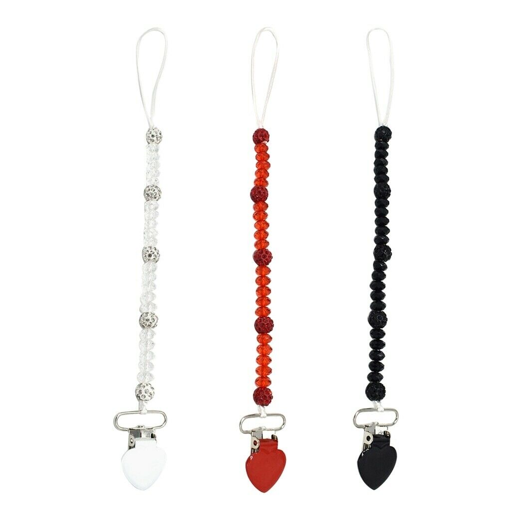 3pcs Baby Pacifier Crystal Pacifier Chain Clip Black White Red