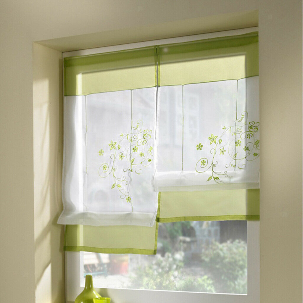 Liftable Roman Curtain Sheer Voile Window Valance Drape #3 Green, 80x120cm