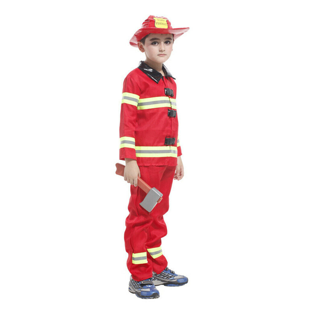 3pcs/Set Festival Party Kids Fireman Firefighter Suit Costumes Halloween XL