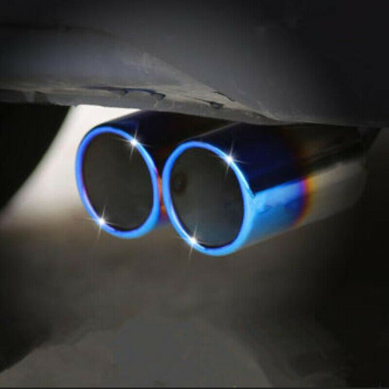 63mm Inlet Car Exhaust Pipe Tip Muffler Stainless Steel Dual Outlet Toasted Blue