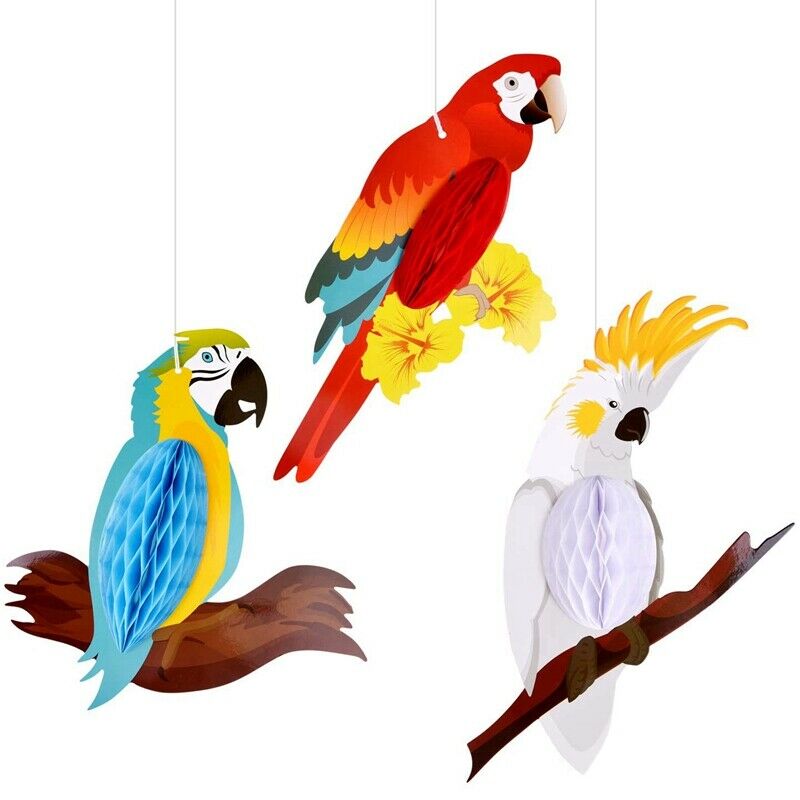 6 Pieces Tropical Birds Honeycomb Parrot Hawaiian Summer Beach Tiki Bar LuauS2N6