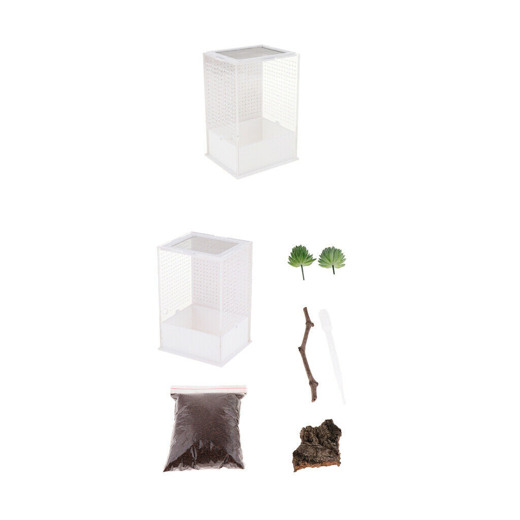 2x Reptile Feeding Box Transparent Cage Hatching Container for Lizard Frog 1