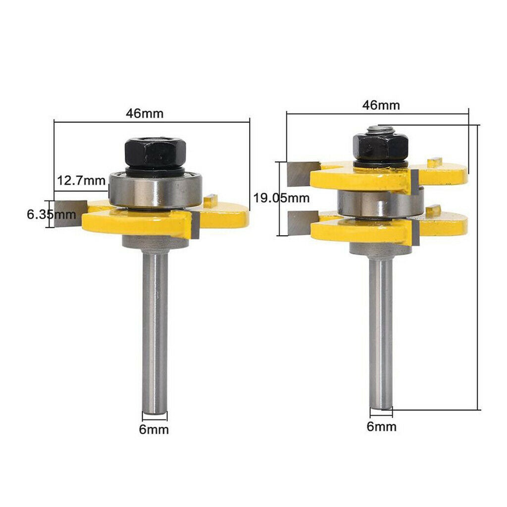 Tongue and Groove Set, Router Bit Set, Wood Door Flooring 3 Teeth Adjustable,