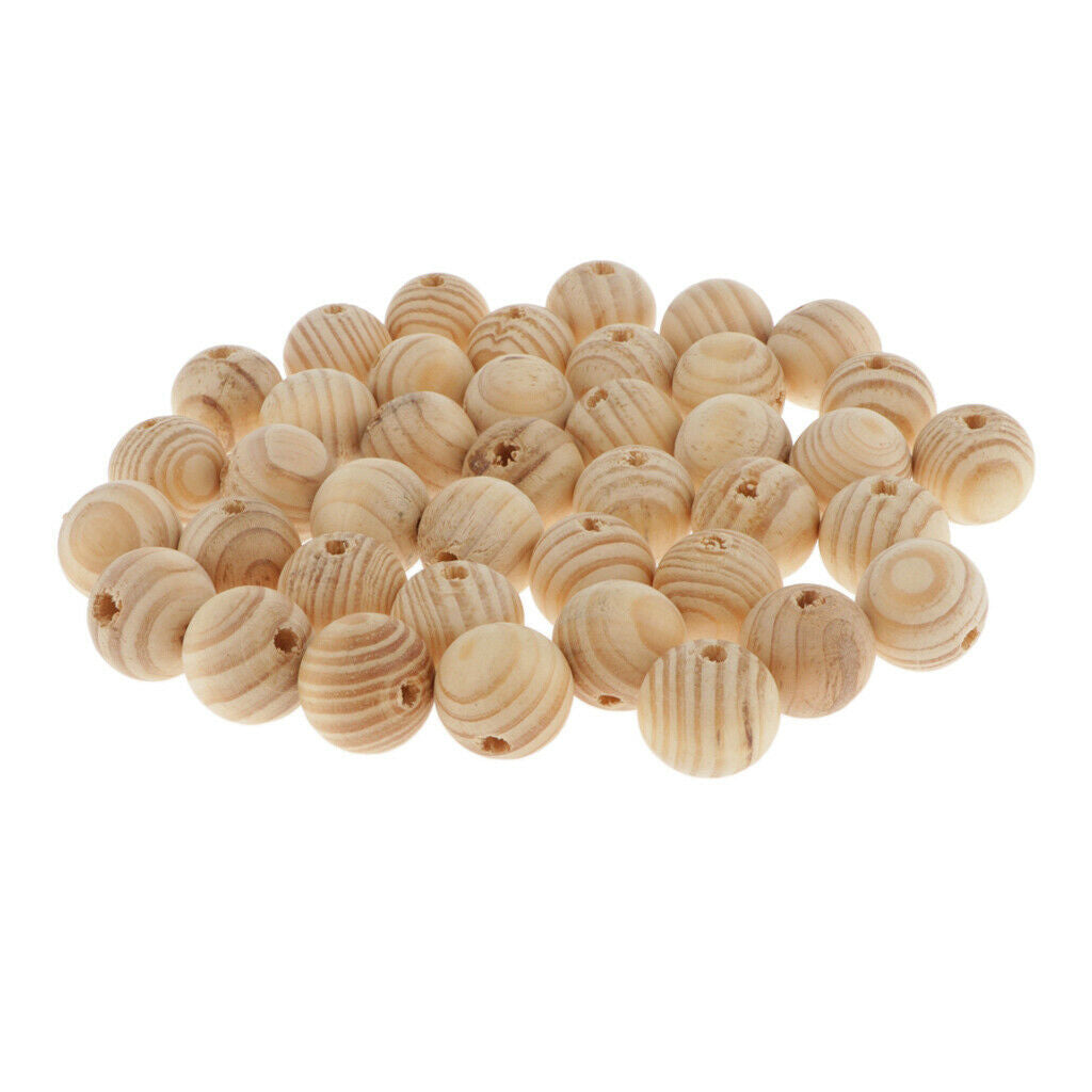 40Pcs DIY Wood Spacer Bead Pieces Round Wooden Loose Beads Crafts DIY