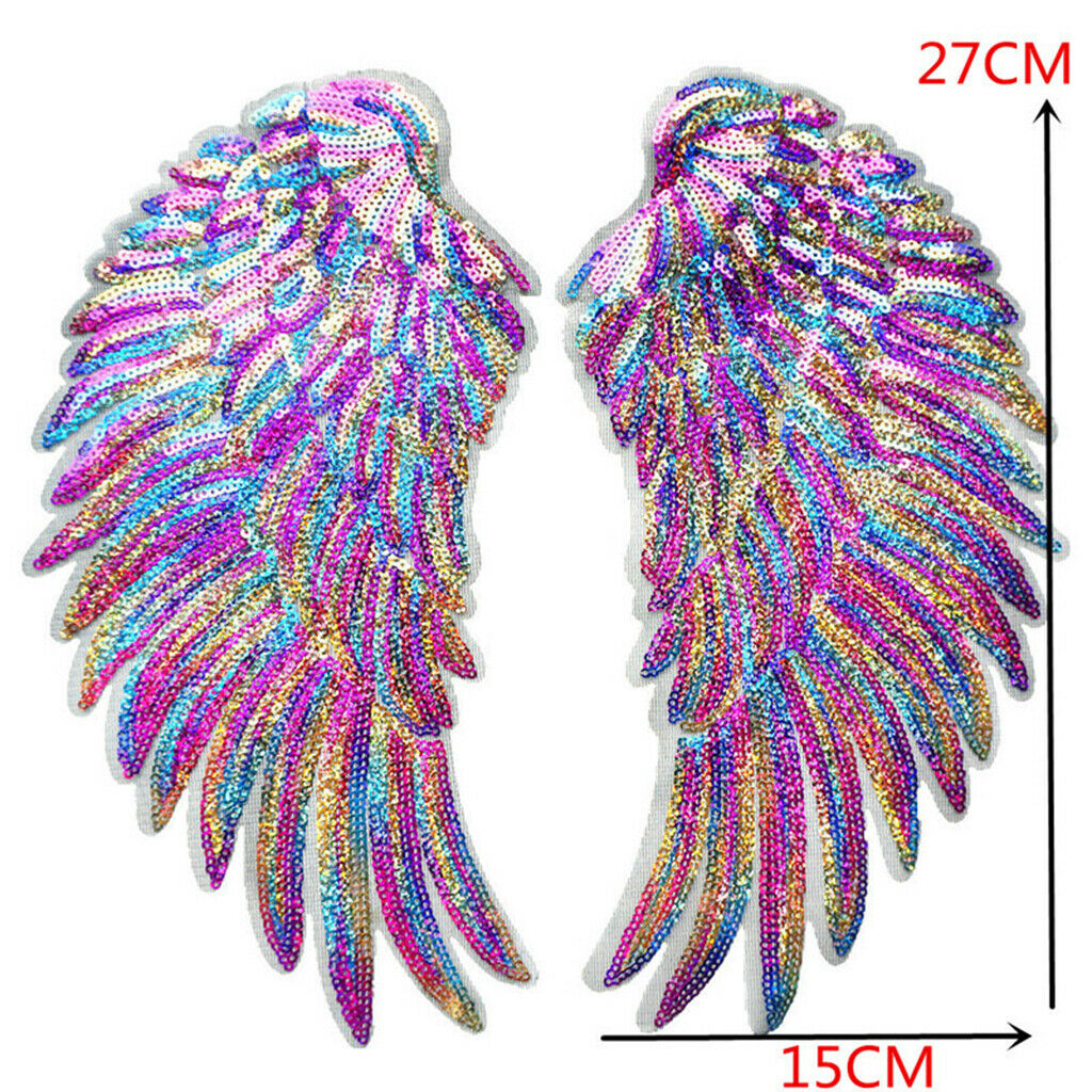 1Pair Sequin Rainbow Wings Sew Iron On Embroidery Applique Clothes Patch Badge