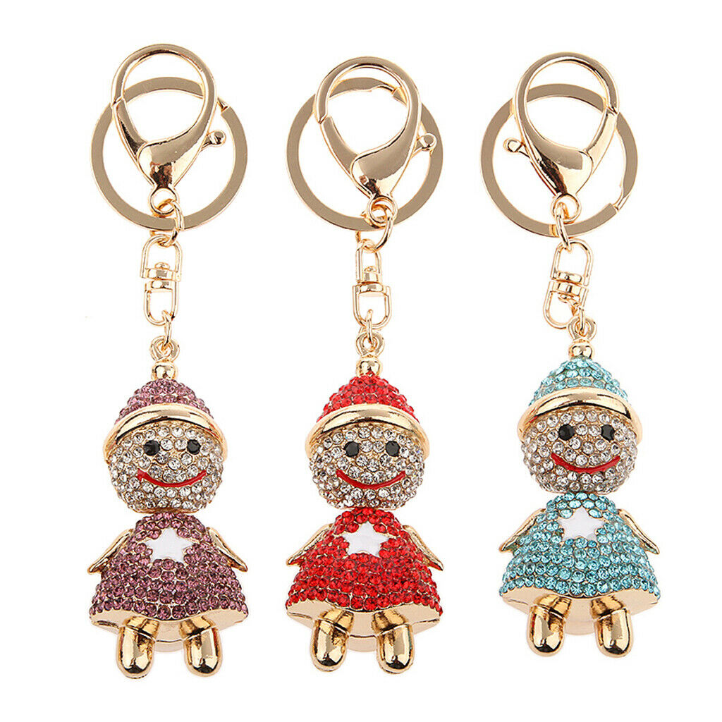 Fashion Rhinestone Cartoon Snowman Shape Keychain Key  Bag Charm Purple