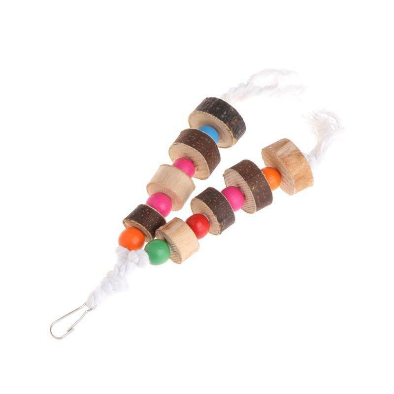 Natural Wooden Birds Parrot Colorful Toys Chew Bite Hanging Cage Balls Two Ropes