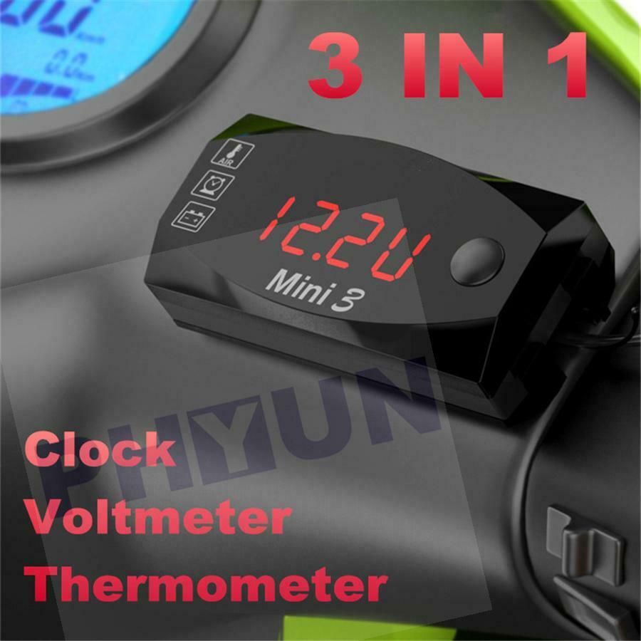 Mini 3-in-1 LED Display Air Temperature & Time Clock & Voltmeter Voltage Meter