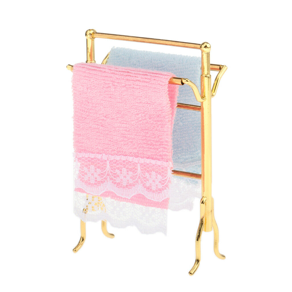1:12 Scale Metal Free-Standing Hand Towel Drying Rack with 2 Towels for